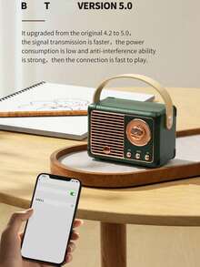 AyeBeau 无线蓝牙扬声器音响音乐盒，便携式免提低音炮扬声器，400mAh/1.48Wh 电池，复古迷你无线扬声器带收音机 - 藍色 - 查看 8