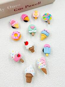 12pcs Set Ice Cream & Donut Shoe Charms, Cute DIY Decorations, Durable, Adorable Party Favor & Creative Gift