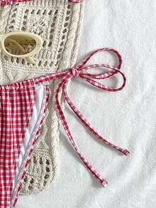 2pcs Plaid Sexy Halter Bikini Swimsuit Set, Beach Wear For All Seasons - Multicolor - View 5