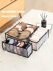 1/3/5pcs Foldable Bra Storage Box, Drawer Style Thickened Storage Box, Mesh Lingerie & Sock Organizer - Closet Drawer Dividers For Women Underwear, Socks And Ties, Home Storage, White T-Shirt, Black Pants, Women Winter Clothes, Dress, Women Winter Wear, Elegant Ladies Dress, Women White Blouse, Long Sleeve, Women White Jumpsuit - Black - View 2