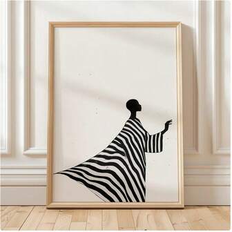 1 Pc Minimalist Woman Abstract Wall Arts Modern Black & White Stripe Print Elegant Female Silhouette Digital Download Contemporary DecorRoom Decor Living Room Decor Office Decor Home Decor Bedroom Decor Kitchen Decor Bathroom Decor Room Decoration Stuff Wall Decor Unframed