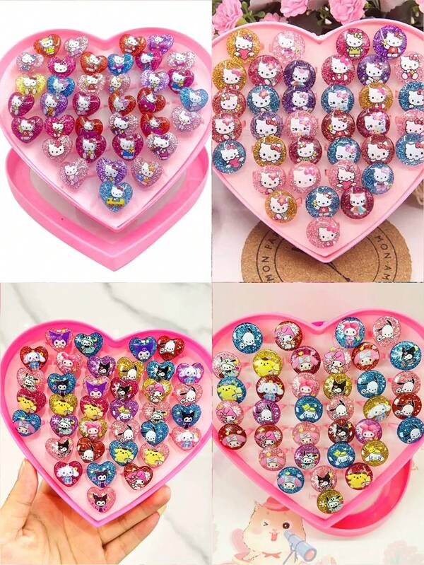 Sanrio 5pcs/8pcs/12pcs/24PC Sanrio Hello Kitty Kuromi Melody, Finger Ring Gift, Birthday Party Supplies, No Box, OPP Bag
