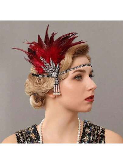 1920s Headpiece Flapper Headband, Feather Hair Band, Great Gatsby Accessories For Women Fascinators