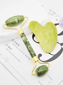 Zestaw 1/2 szt. wałka jadeitowego i gua sha, masażer do twarzy z narzędziem do skrobania gua sha, odmłodzenie twarzy i szyi, usuwanie zmarszczek i opuchlizny wokół oczu, uroda, produkty do pielęgnacji skóry, spa, pielęgnacja ciała, narzędzia do pielęgnacji skóry, pielęgnacja twarzy, akcesoria kosmetyczne, masaż, narzędzie do masażu twarzy, wałek do twarzy