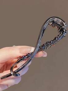 1 pieza Clip para el cabello con diamantes de imitación de estrella de calidad premium, accesorio elegante y retro para recogido, pinza de uña de aleación de zinc brillante, aspecto de fiesta, lindo, accesorios para el cabello, accesorios para la cabeza, accesorios para el cabello para mujeres - Blanco y Negro - Ver 3