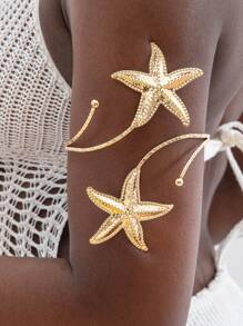 1 pieza Brazalete de metal con diseño de estrella de mar geométrico de moda para mujer, adecuado para playa, vacaciones, fiesta, regalo