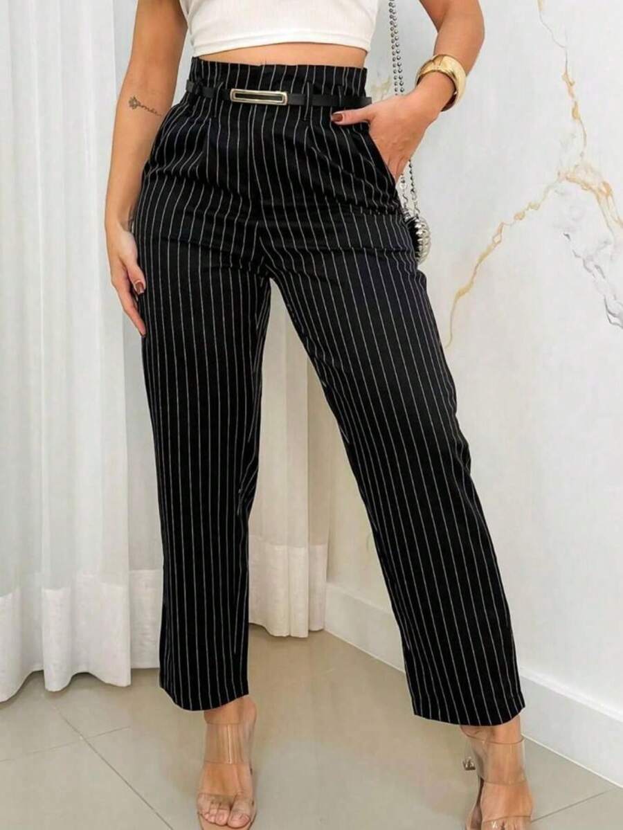 Women's Striped Tailored Trousers With Luxury Belt 2.0 - màu đen - Xem 1