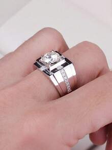 MONALLY 时尚立方氧化锆钻石戒指，男士结婚戒指，舞会配饰，银饰，订婚周年纪念礼物，日常佩戴 - 戒指 - 查看 2