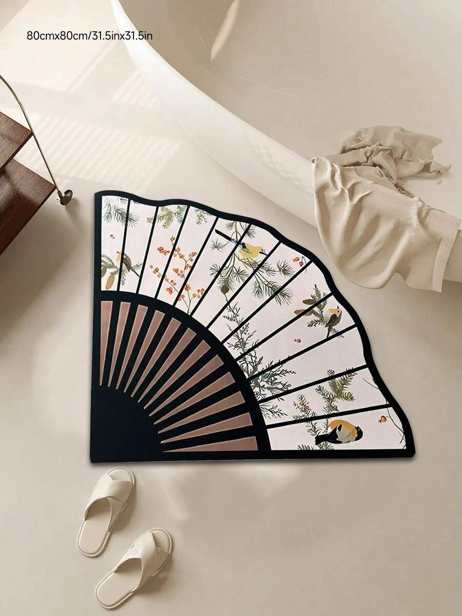 1pc Unique Shaped Fan Pattern Diatomite Mat, Carpet, Absorbent Doormat For Bathroom, Non-Slip Quick-Drying Mat For Bathroom And Kitchen - Multicolor - View 1