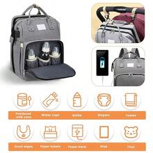 Multifunctional Waterproof Crib Backpack, Mommy Backpack, Laptop Backpack, Large Capacity - Grey - View 4