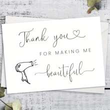 1 Pc Elegant Wedding Makeup Artist Thank You Card With Hairdryer Illustration, Rustic Wooden Background, Perfect For Expressing Gratitude On Special Occasions, Makeup Artist Gift, Graceful Thank You Card, Charming Aesthetics Gifts Birthday Card Mother's Day Father's Day Boyfriend Gifts Thank You Cards Graduation Bride