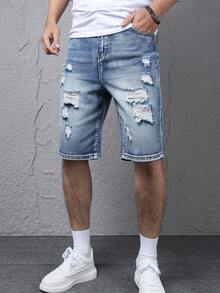 Teen Boys' Fashionable Comfortable Casual Denim Capri Pants - Blue - View 1