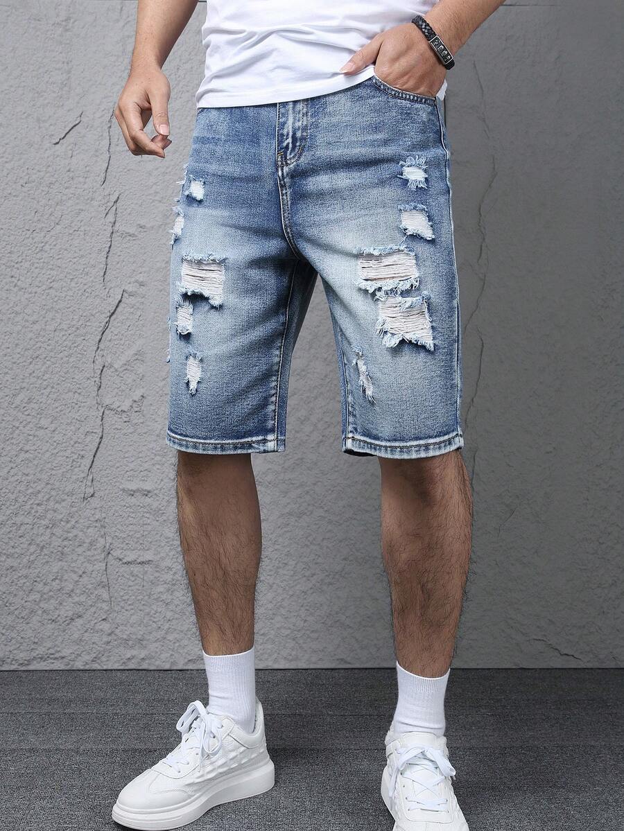 Teen Boys' Fashionable Comfortable Casual Denim Capri Pants - Blue - View 1