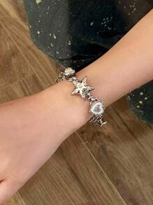 1pc Fashionable Retro Y2K Hiphop Star Heart Decor Chain Bracelet For Women, Versatile For Summer, Holiday Party, Beach, Dance