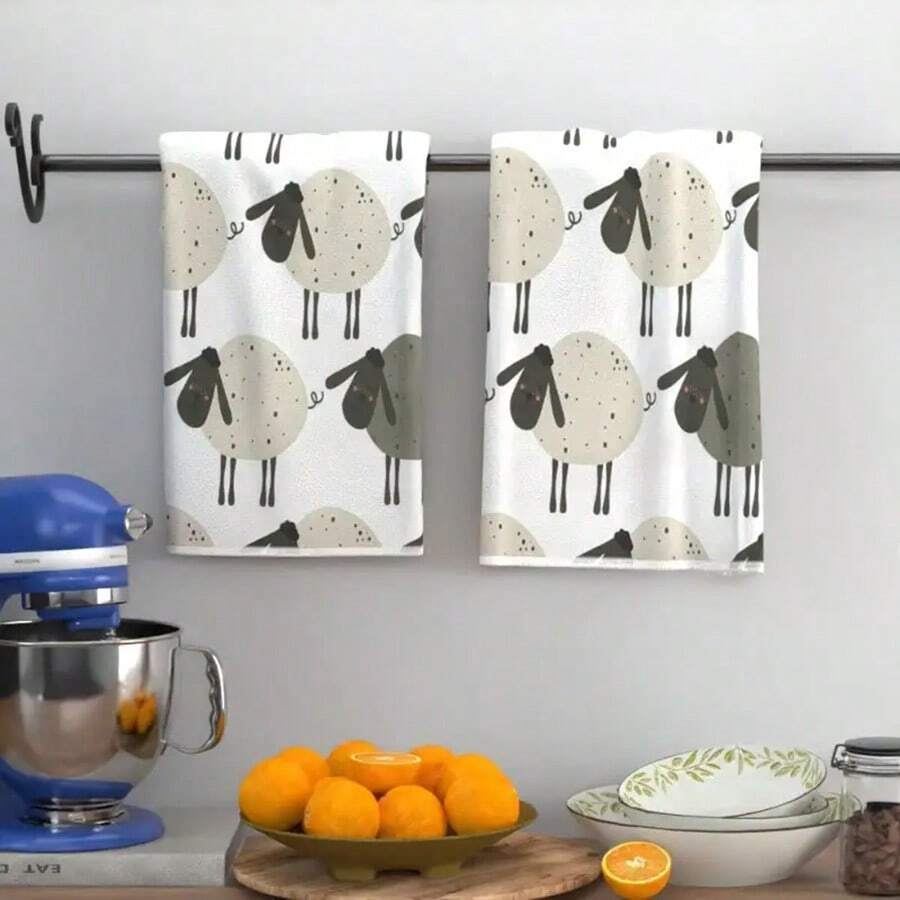 1pc/2pcs Sheep Pattern Kitchen Towels, Soft & Absorbent Machine Washable Polyester Dishcloth, Perfect For Kitchen Decor, Cooking.Baking, Holiday Decor & Bathroomssentials, TableDecor, Kitchen Supplies, Home Decoration, New Home Bathroom Housewarming Gift, Kitchen Towels - Multicolor - View 1