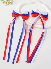 2pcs Girls Independence Day Red White Blue Solid Bow Hair Clips - Multicolor - View 4