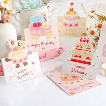 5pcs/20pcs 6 Styles Creative 3D Birthday Greeting Cards, Happy Birthday Wishes Postcards, Cake Shop/Flower Store Decoration And Packaging Greeting Cards