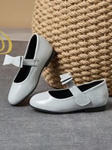 1 Coppia di ballerine in pelle per ragazze, punta rotonda con fiocco tartan, in morbida pelle, adatte per spettacoli o scuola, scarpe da principessa piatte e alla moda per vestire