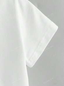 Camiseta casual de mujer con cuello redondo y manga corta, estampado de café en inglés, diseño minimalista, uso versátil diario