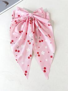 5pcs Cherry Print Bowknot Spring Clip Floral Hair Clips, Sweet Flower Headpieces For Spring/Summer Party, Fruit & Vegetable Design, Bohemian Style Synthetic Fiber ,Hair Accessory ,Travel, Claw Clips, Hair Slide, Hair Claws