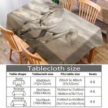 1pc Horse Pattern Printed Tablecloth, Modern Polyester Rectangular/Round Waterproof Tablecloth, Digital Printing Suitable For Living Room, Outdoor Dining Table, Small Round Table