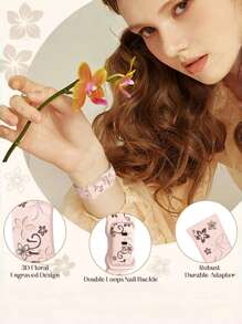 2 Packs Floral Engraved Soft Silicone Replacement Watch Straps For Women, Cute Bohemian Bauhinia Bauhinia Watch Straps,