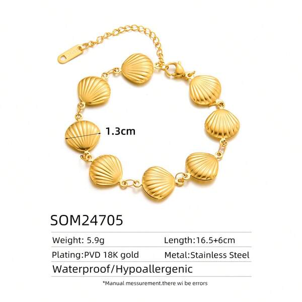 Pulsera de joyería con cuentas de concha, chapada en oro de 18K de acero inoxidable hipoalergénico, adecuada para playa y viajes