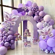 126 peças Balões de Látex Metálicos Roxos Conjunto de Guirlanda e Arco Balões de Folha Borboleta para Casamento, Aniversário, Formatura, Chá de Panela, Decoração de Bottom para Festa