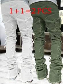 Set de 2 pantalones vaqueros de hombre con corte slim, de diseño creativo y con múltiples capas