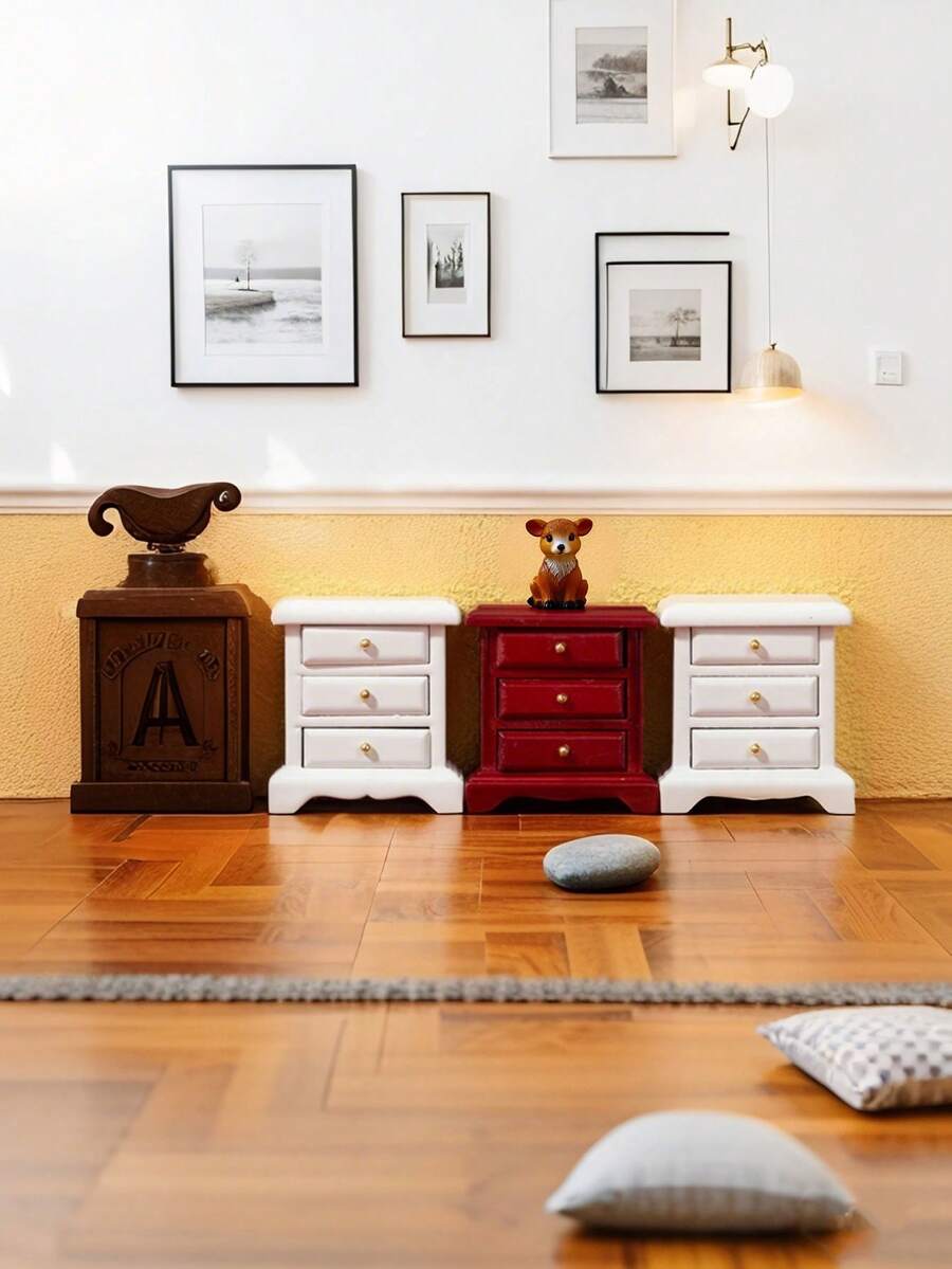 1PC Mini Doll House Drawer Nightstand, Mini Furniture Locker, Candy Locker, Balcony Locker, Bathroom Locker, Bedroom, Living Room, Kitchen Cabinets, Miniature Ceiling, Handicrafts, Holiday Gifts, Surprise Party. - Multicolor - View 1