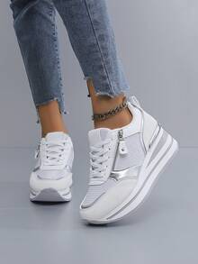 女士厚底户外运动鞋，网眼透气越野跑鞋，四季休闲鞋，适合春秋冬季女学生，卡其色、银灰色、黑色可选