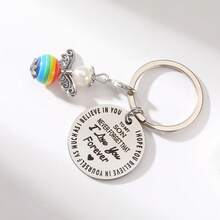 1pc Stainless Steel Engraved Keychain Keychain For Birthday Gift Keychain With Small Accessories Keychain For Kids To Show Love Motivation Encouragement - Silver - View 9