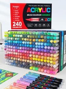 Guang Na 1 Set Of 240 Colors Felt Felt Acrylic Paint Markers Pens, Freely Ink System, Rich Colors, Clear Coloring Pages, Colour Can Be Stacked, Powerful Coverage, Pen Tip Flexible Soft, And Can Draw Freely In Coarse And Fine, They Won't Pierce The Paper And Leave Almost No Traces, Very Suitable For Mysterious Coloring