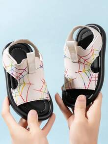 Baby Sandals For Boys & Girls, Fashion Versatile Non-Slip Rubber Soft Bottom Hook And Loop Prewalker Sandals, Infant Solid Non-Slip Wear-Resistant Soft Bottom Beach Sandals - White - View 2