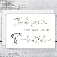 1 Pc Elegant Wedding Makeup Artist Thank You Card With Hairdryer Illustration, Rustic Wooden Background, Perfect For Expressing Gratitude On Special Occasions, Makeup Artist Gift, Graceful Thank You Card, Charming Aesthetics Gifts Birthday Card Mother's Day Father's Day Boyfriend Gifts Thank You Cards Graduation Bride