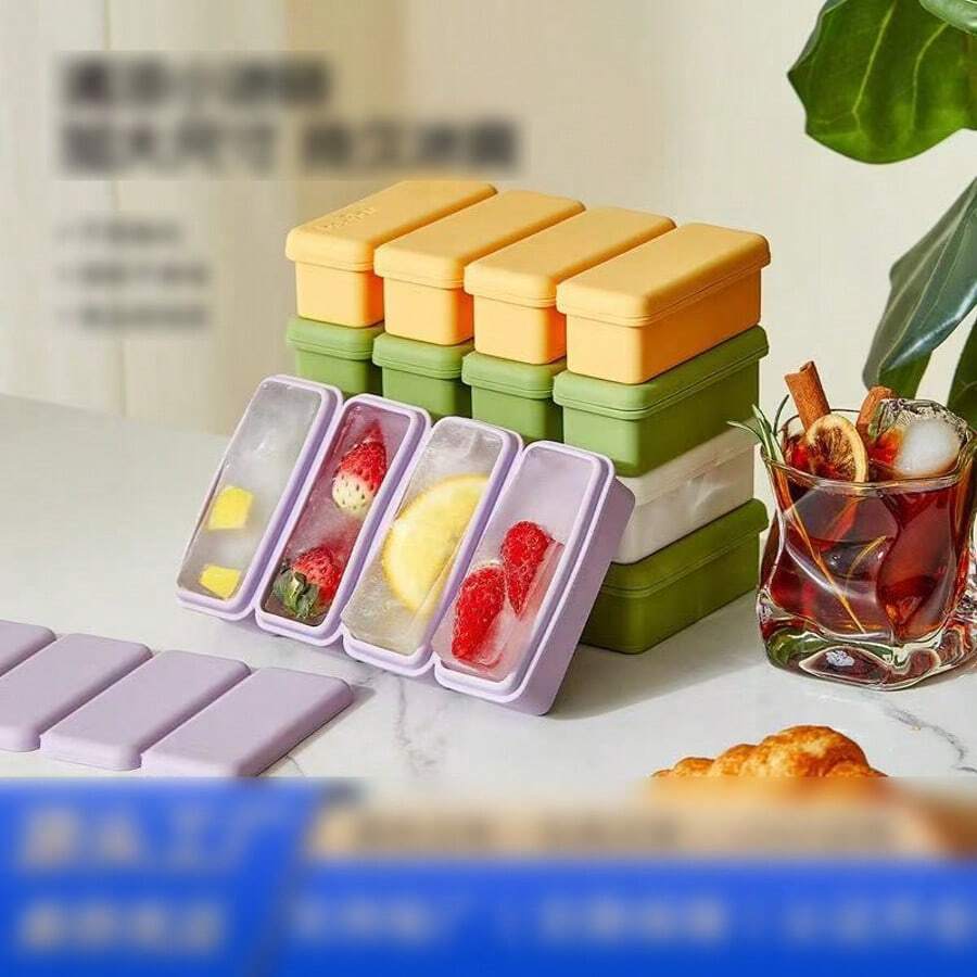 New Silicone Rectangular Ice Cube Tray, Home Rapid Freezing Easy ...