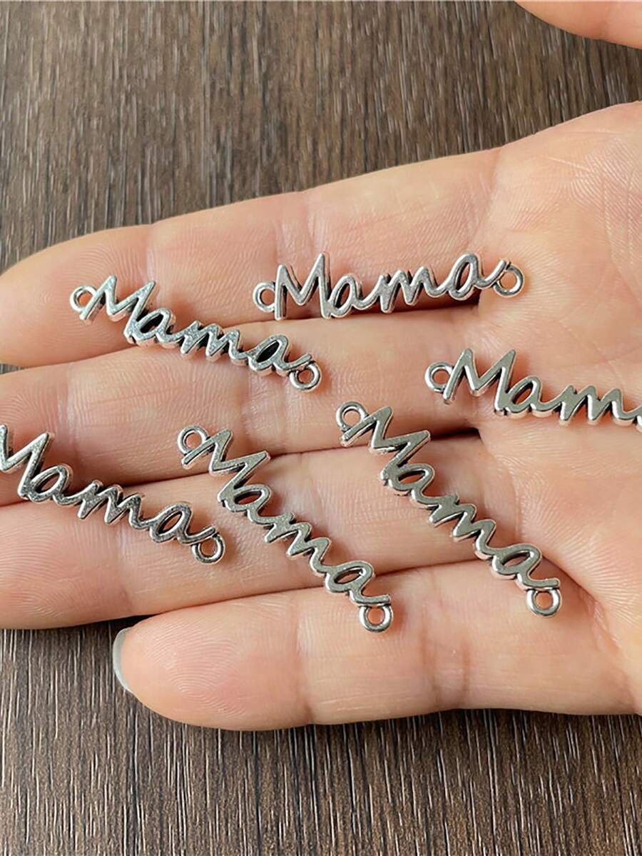 10pcs Antique Silvery Color Word Mama Connector Charms Pendants - For Handmade Jewelry Making - Suitable For Necklaces & Bracelets - Perfect Gift For Mothers & Crafters - Silver - View 1