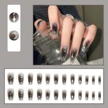 Calcomanías para uñas con diseño lunar y de estrellas inspirado en el estilo 'Dark Baddie', uñas postizas de ballet medianas-largas