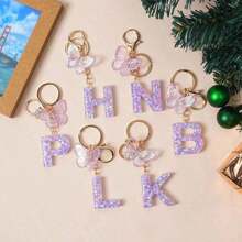 1 Creative Keychain With Alphabet Stone Drops Glue Resin Accessories Butterfly Fringe Alphabet Pendant Keychain Girl