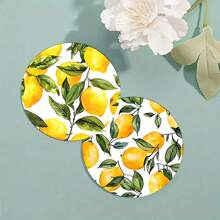 6pcs/Set Or 12pcs/Set Summer Lemon Pattern Coasters, Made Of Rubber Material With Non-Slip Backing, Suitable For Home Kitchen Or Bar Decoration, Fit For Holiday Gatherings, Cafes, Bookstores, Kitchens And Daily Home Decor