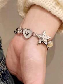 1pc Fashionable Retro Y2K Hiphop Star Heart Decor Chain Bracelet For Women, Versatile For Summer, Holiday Party, Beach, Dance