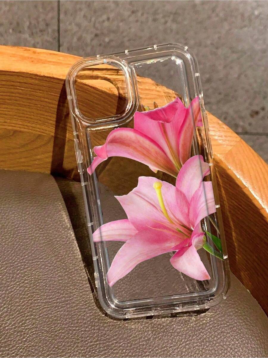 Funda para teléfono Funda transparente con estampado de lirio realista Compatible con funda para teléfono Envío aleatorio con agujeros grandes y pequeños 1 pieza
