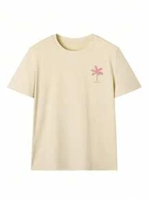 Damen Frühlings- und Sommerneu Palmenbaum Slogan-Muster Tägliches Lässig Rundhals Kurzarm T-Shirt Modischer Urlaubsstil, tägliche Notwendigkeit. Grafik T-Shirts Frauen Weißes Top Schwarzes Top Rosa Top Urlaubsoutfits Frauen