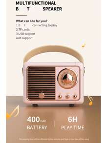 AyeBeau Altavoz inalámbrico Bluetooth, caja de música portátil, mini altavoz inalámbrico Bluetooth con manos libres y subwoofer, capacidad de la batería de 400 mAh 1.48 Wh, altavoz portátil retro, tarjeta TF, radio