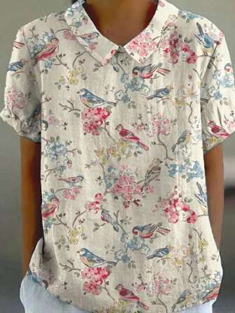 Women's Vintage Floral Art Print Casual Shirt