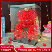 1 pieza Oso de Rosa - Flor Artificial - Peluche de Oso con Flor de Rosa - Hecho de Material PE - Regalo de Cumpleaños - Regalo del Día de San Valentín - Regalo de Navidad - Regalo de Halloween - Regalos - Regalo Perfecto - Juguete