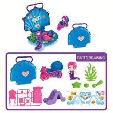 1 Set de Sirena Mágica, Estuche Portátil con Forma de Concha con Mini Muñeca, Accesorios Submarinos y Carruaje de Caballito de Mar - Perfecto para Juegos Imaginativos y Viajes - Regalo para Niños - Rosa - Ver 3