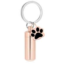 Cylinder Urn Necklaces For Ashes Memorial Keepsake Key Chain Pendant With Paw Print Charm Necklace Stainless Steel Waterproof Cremation Jewelry For Ashes Locket Pendant