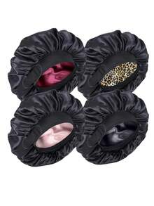 4pcs Double Layer Satin Adjustable Sleep Caps For Women - A - View 11