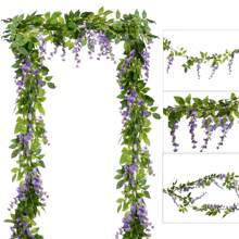 1/4 Pcs Artificial Flowers Garland,Total 28.8ft Artificial Wisteria Vine Silk Hanging Flower For Home Garden Outdoor Ceremony Wedding Arch Floral Decor